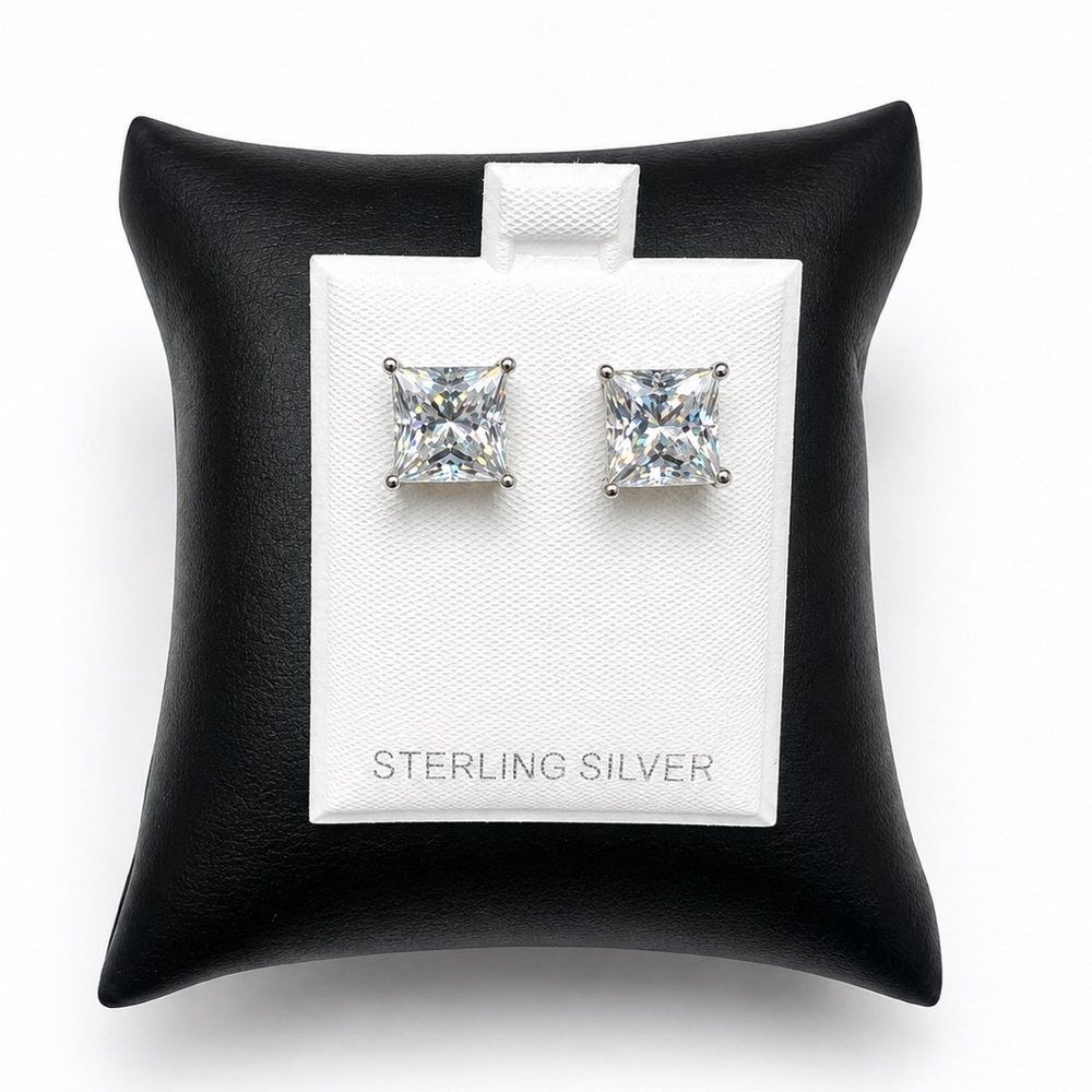 925 Sterling Silver Princess-Cut 6.00CTW MOISSANITE Stud Earrings